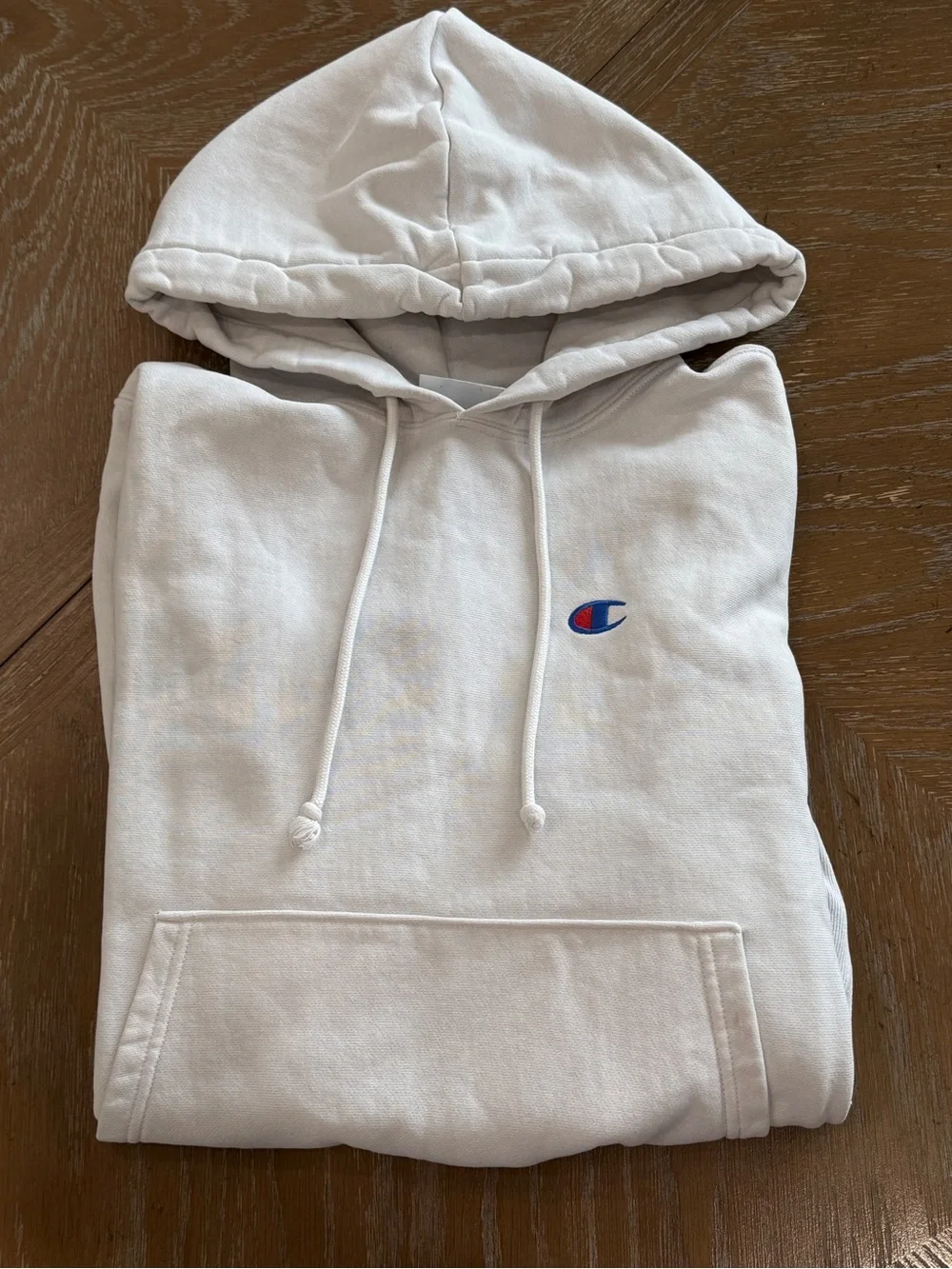 Champion Reverse Weave Hoodie Mens Small Light Gray Logo Pullover
